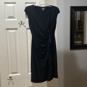 Dinner out or cocktail party dress, wrinkle free, cap sleeve, v-neck